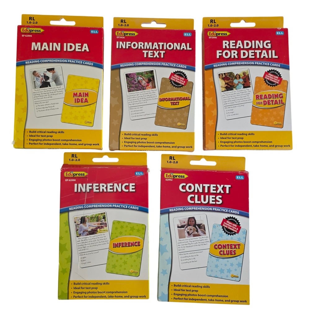 Edupress Reading Comprehension Practice Cards Lot 5 Decks RL 1.0-2.0 READ